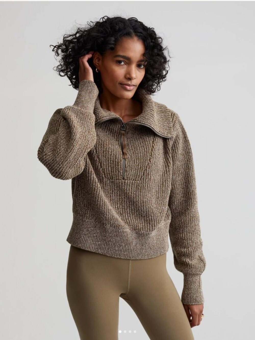Varley Mentone Half-Zip Knit Pullover Sweater Olive Speckle, size Small